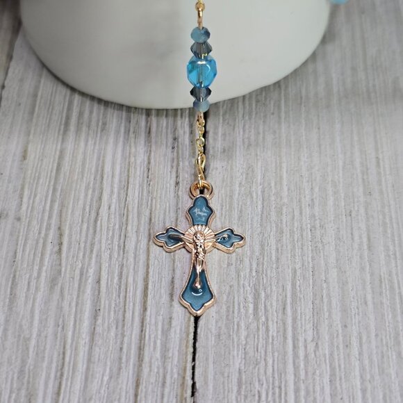 Handcrafted Elegant Ocean Inspired Pale Blue/Deep blue Rosary Christmas Gift - Picture 2 of 7